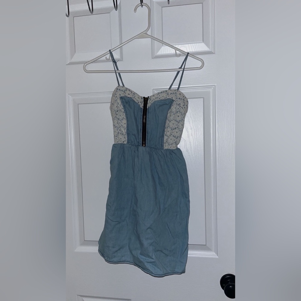 🩵 Mimi Chica Country Girl Lace Zipper with Pockets Coquette Dress 🤍